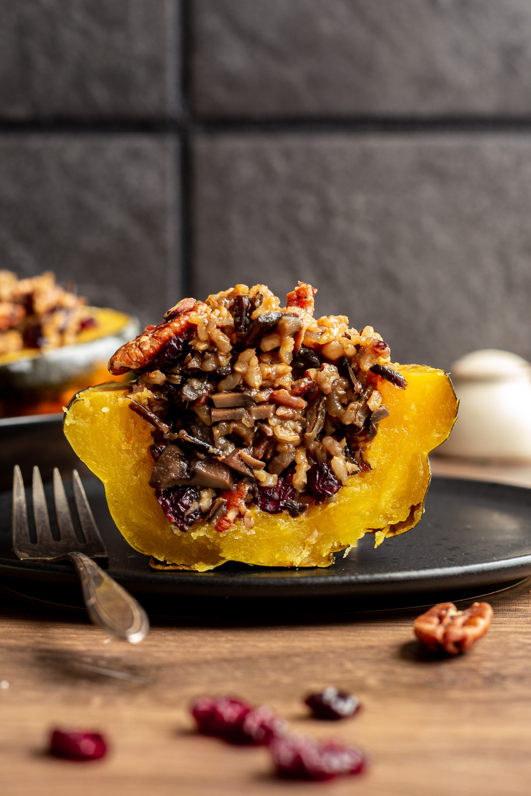 Vegan Wild Rice Stuffed Acorn Squash